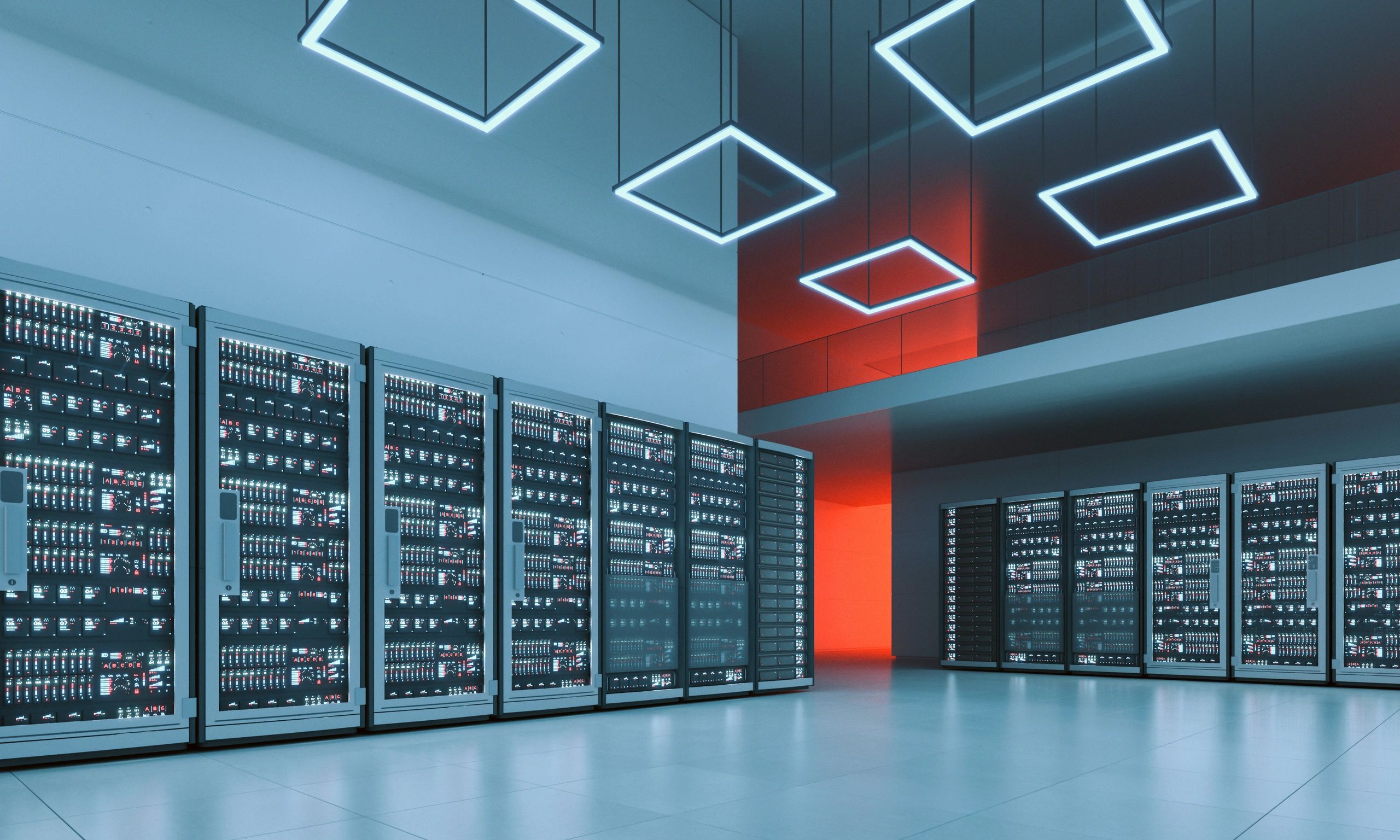 Modern server room used for managed infrastructure monitoring