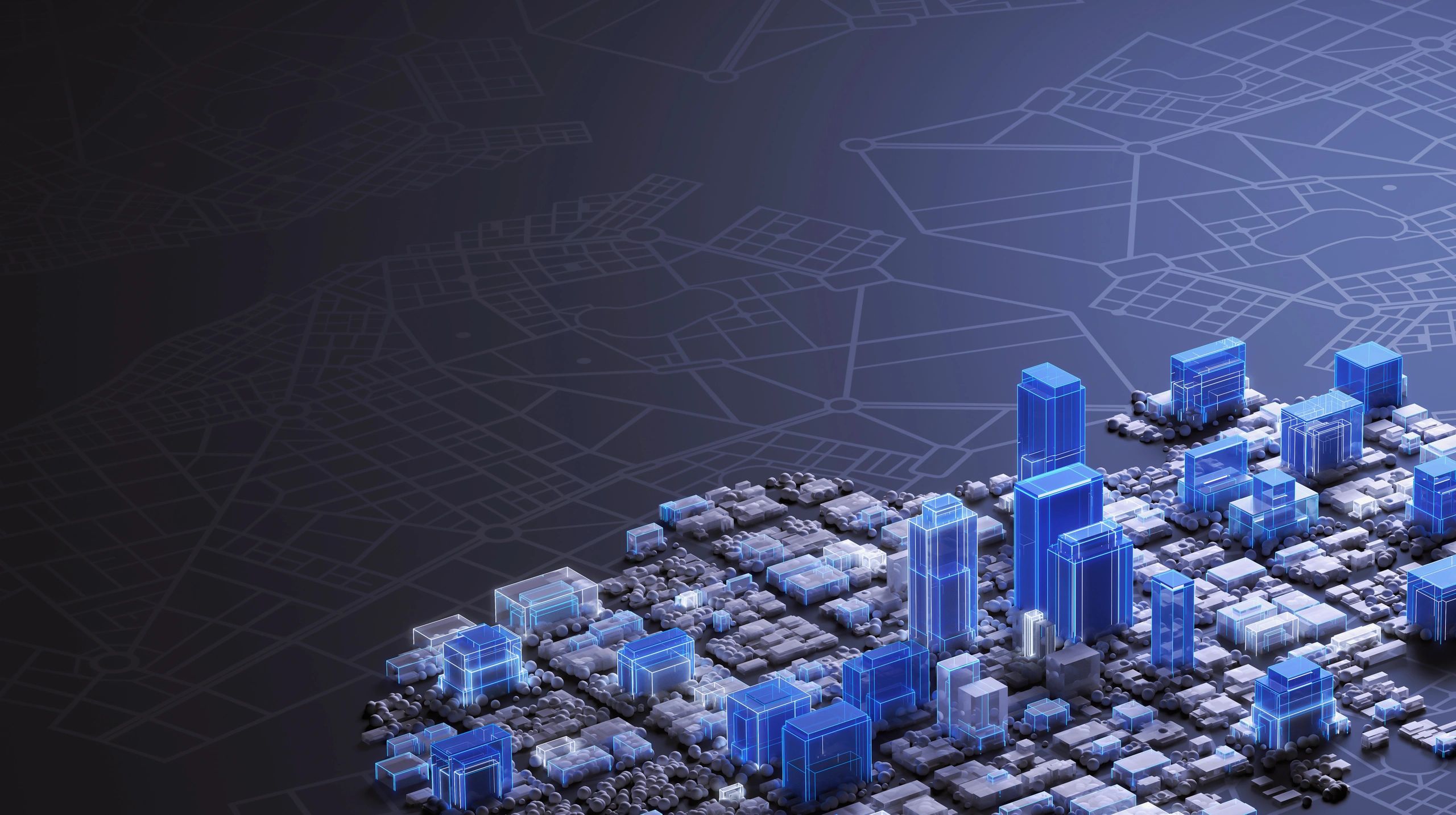 Abstract connected city model representing scalable network infrastructure