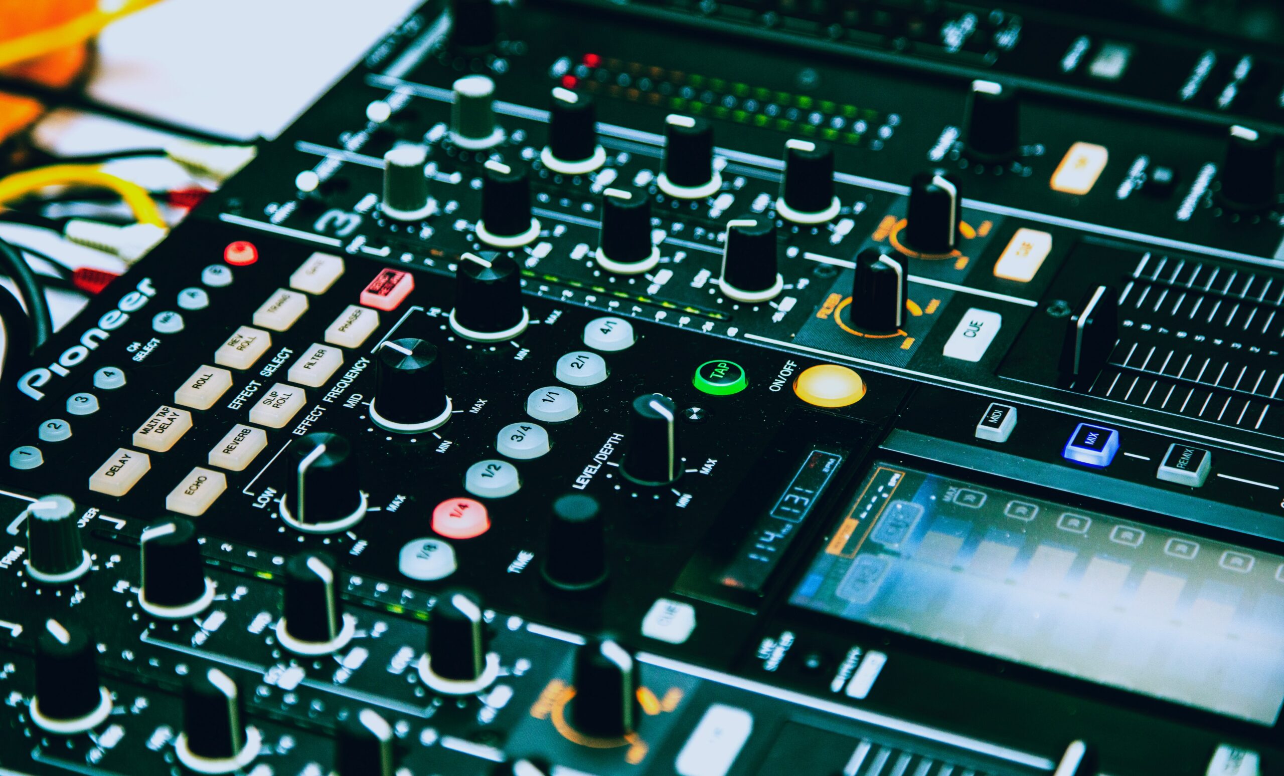 Professional audio control surface representing enterprise AV systems